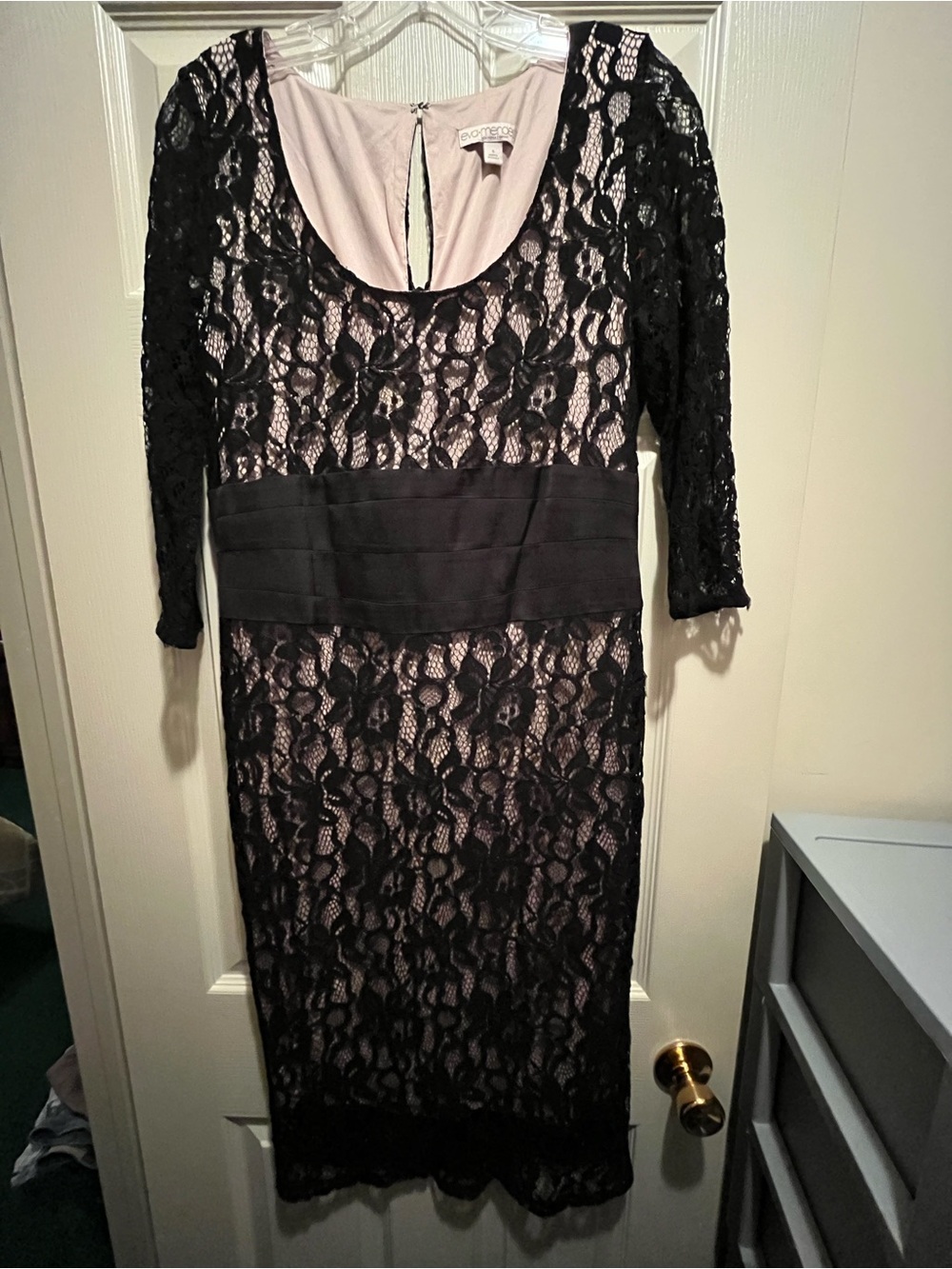 Eva Mendes Black Lace Sheath Dress Over Nude/Blush Inner Lining by NY & Company
